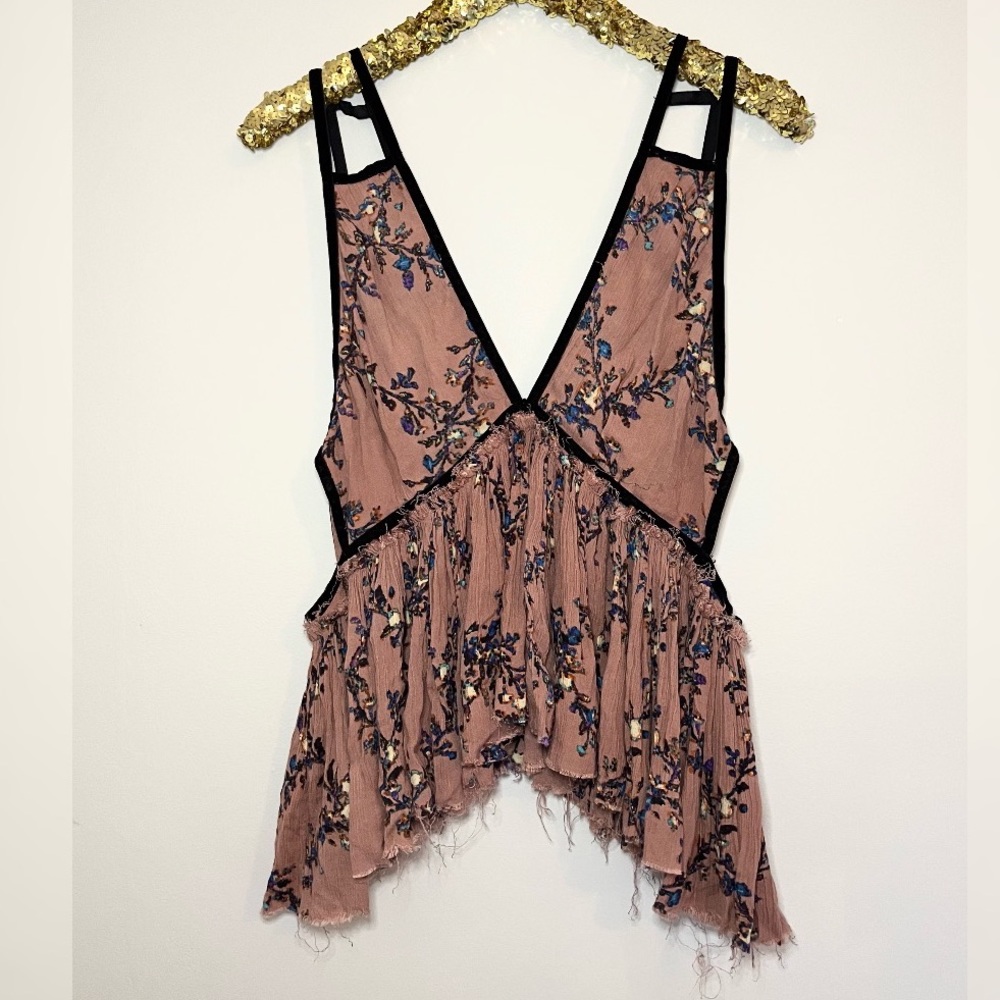 Free People Dusty Rose Floral Embroidered Tank Top